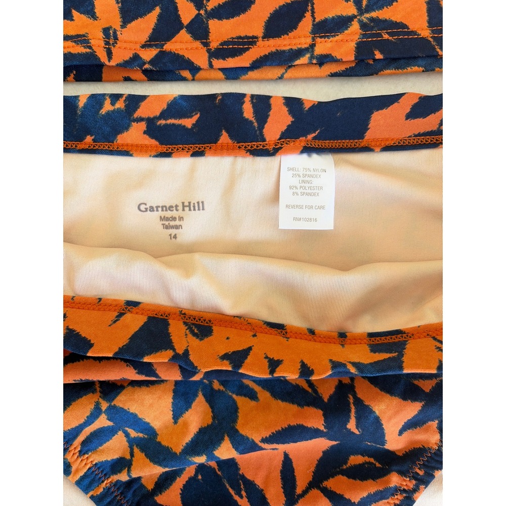 Garnet Hill Womens Orange Navy Leaf Rash Guard (L) Bottoms sz 14 Modest swimwear - Picture 7 of 7